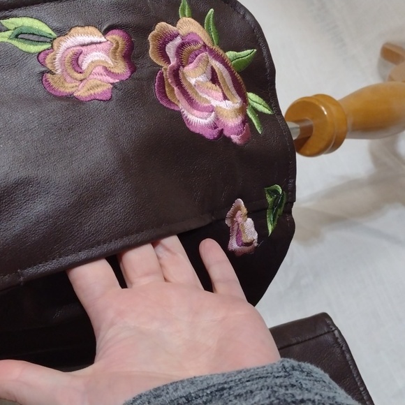 NWOT Pamela McCoy embroidered brown leather blazer - Picture 4 of 12